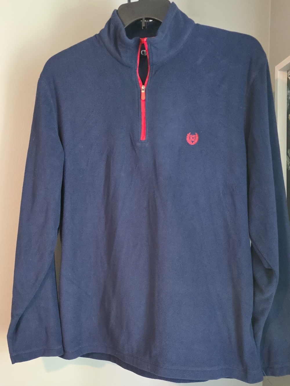 Chaps Navy Quarter-Zip Sweater with Red Accents Size Large